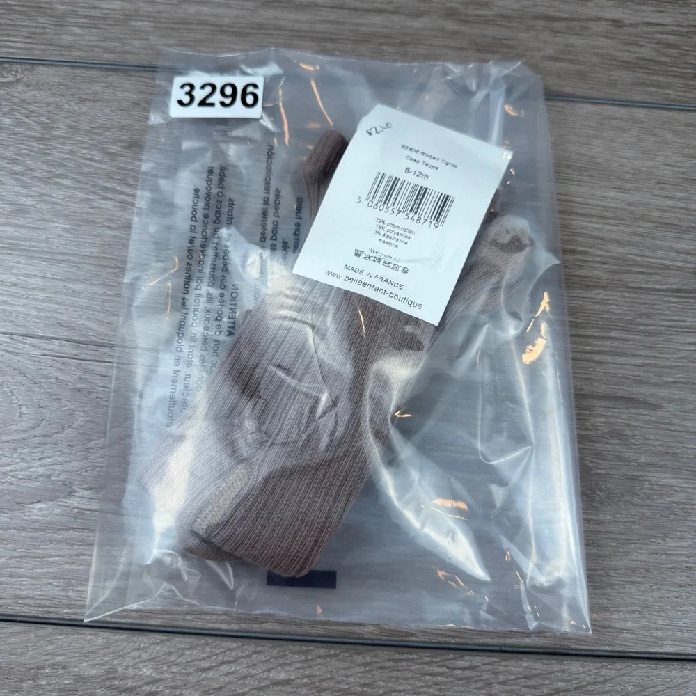 Belle Enfant Girls Ribbed Tights BE805 Deep Taupe 8-12m